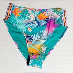 🦃Xhilaration High Leg High Waist Multicolor Tropical Bikini Bottoms Size M NWOT